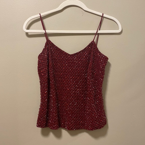 Ann Taylor Tops - Ann Taylor Deep Red Fully Beaded Tank Top
